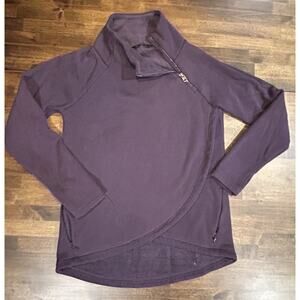 Athleta Cozy Karma Wrap Sweater Women's XS Plum Side Zip Fleece Lined Pullover